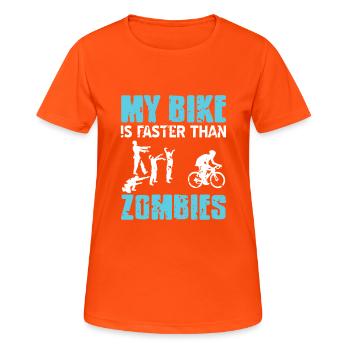My Bike Is Faster Than Zombies Funny Cycling - Frauen T-Shirt atmungsaktiv - Neonorange - Vorne - AI Model Female 172 dark (172cm)