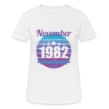 Geboren November 1982 40 Jahre 40er 40.Geburtstag - Frauen T-Shirt atmungsaktiv - Weiß - Vorne - AI Model Female 172 dark (172cm)