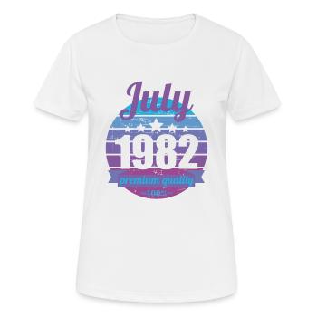 Geboren July 1982 40 Jahre 40er 40.Geburtstag - Frauen T-Shirt atmungsaktiv - Weiß - Vorne - AI Model Female 172 dark (172cm)