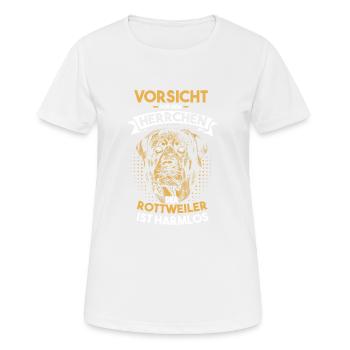Vorsicht Vor Herrchen Der Rottweiler Ist Harmlos - Frauen T-Shirt atmungsaktiv - Weiß - Vorne - AI Model Female 172 dark (172cm)