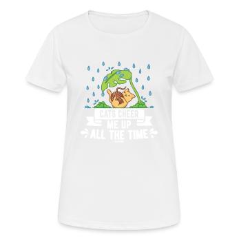 Stubentiger Regentropfen Katze Miau - Frauen T-Shirt atmungsaktiv - Weiß - Vorne - AI Model Female 172 dark (172cm)
