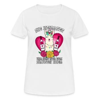 Team Braut Sie heiratet wir sind nur zum saufen - Frauen T-Shirt atmungsaktiv - Weiß - Vorne - AI Model Female 172 dark (172cm)