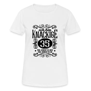 35. Geburtstag Sprüche Frauen ich bin Knackige 35 - Frauen T-Shirt atmungsaktiv - Weiß - Vorne - AI Model Female 172 dark (172cm)