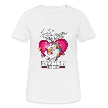 Schlagerparty Schlager und Bier darum bin ich hier - Frauen T-Shirt atmungsaktiv - Weiß - Vorne - AI Model Female 172 dark (172cm)