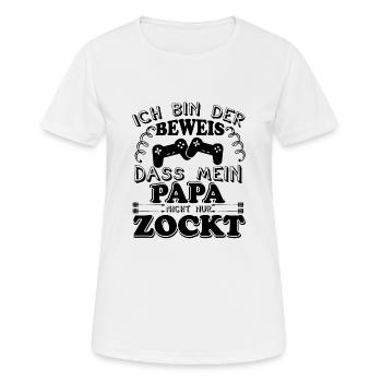 Ich bin der Beweis dass mein Papa nicht nur zockt - Frauen T-Shirt atmungsaktiv - Weiß - Vorne - AI Model Female 172 dark (172cm)