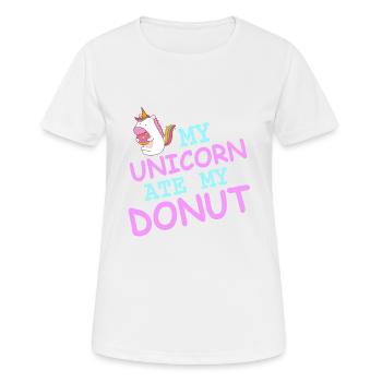 My Unicorn Ate My Donut Funny Unicorn T-Shirt - Frauen T-Shirt atmungsaktiv - Weiß - Vorne - AI Model Female 172 dark (172cm)