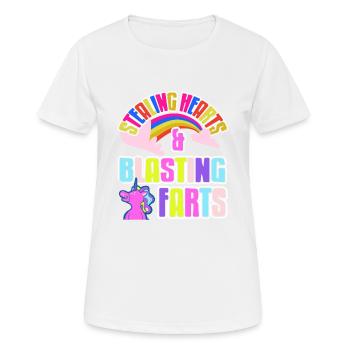 Stealing Hearts & Blasting Farts Funny Unicorn - Frauen T-Shirt atmungsaktiv - Weiß - Vorne - AI Model Female 172 dark (172cm)