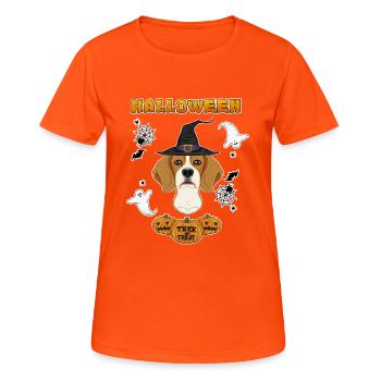 Happy Halloween I Dog Lover I Beagle - Frauen T-Shirt atmungsaktiv - Neonorange - Vorne - AI Model Female 172 dark (172cm)