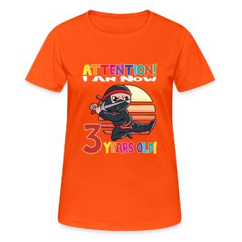 Ninja Boy Attention I Am Now 3 Years Old - Frauen T-Shirt atmungsaktiv - Neonorange - Vorne - AI Model Female 172 dark (172cm)