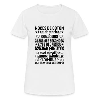 Noces De Coton 1 An De Mariage - T-shirt respirant Femme - blanc - Devant - AI Model Female 172 dark (172cm)
