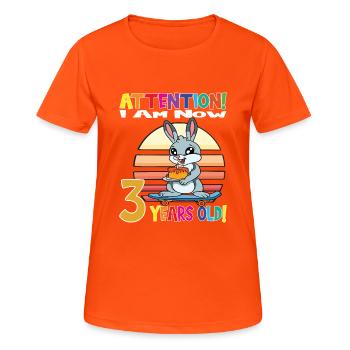 Rabbit Attention I Am Now 3 Years Old - Frauen T-Shirt atmungsaktiv - Neonorange - Vorne - AI Model Female 172 dark (172cm)