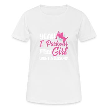 Parkour Girl Run Jump Flip Freerunning Acrobatics - Women's Breathable T-Shirt - white - Front - AI Model Female 172 dark (172cm)