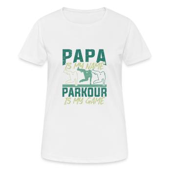 Parkour Papa Run Jump Flip Freerunning Acrobatics - Women's Breathable T-Shirt - white - Front - AI Model Female 172 dark (172cm)