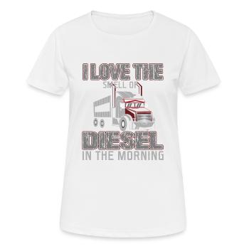Drôle de camionneur J’adore l’odeur du diesel - T-shirt respirant Femme - blanc - Devant - AI Model Female 172 dark (172cm)