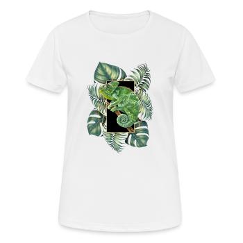 Caméléon voilé Jungle Motif Caméléon Tropical - T-shirt respirant Femme - blanc - Devant - AI Model Female 172 dark (172cm)