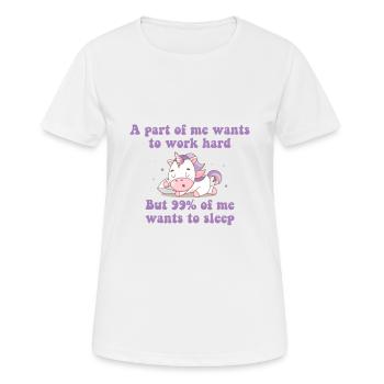 A part of me want to work Einhorn - Frauen T-Shirt atmungsaktiv - Weiß - Vorne - AI Model Female 172 dark (172cm)