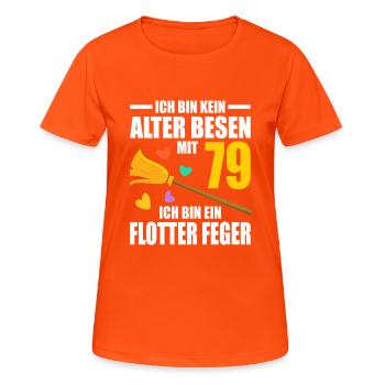 Alter Besen Junger Feger 79 Jahre 79. Geburtstag - Frauen T-Shirt atmungsaktiv - Neonorange - Vorne - AI Model Female 172 dark (172cm)