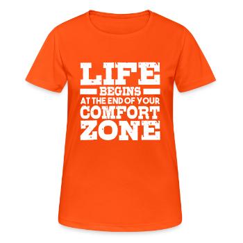 Das Leben Beginnt Am Ende Ihres Komfortzone - Frauen T-Shirt atmungsaktiv - Neonorange - Vorne - AI Model Female 172 dark (172cm)