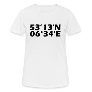 Groningen Koordinaten - Frauen T-Shirt atmungsaktiv - Weiß - Vorne - AI Model Female 172 dark (172cm)
