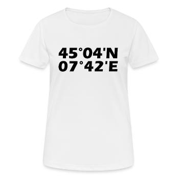 Coordonnées de Turin - T-shirt respirant Femme - blanc - Devant - AI Model Female 172 dark (172cm)