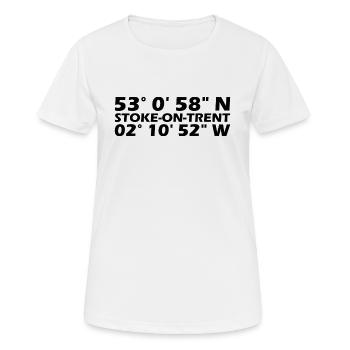 Coordonnées de Stoke-on-Trent - T-shirt respirant Femme - blanc - Devant - AI Model Female 172 dark (172cm)