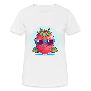 Kawaii Strawberry in Sunset: Cool & Fruity - Women's Breathable T-Shirt - white - Front - AI Model Female 172 dark (172cm)