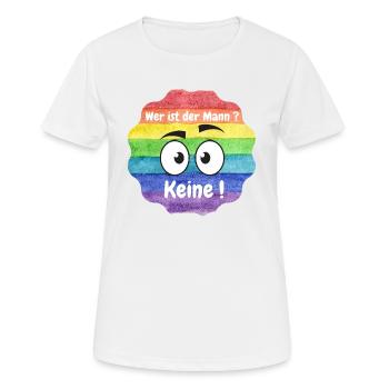Wer ist der Mann in der Beziehung, Lesbian, CSD - Frauen T-Shirt atmungsaktiv - Weiß - Vorne - AI Model Female 172 dark (172cm)