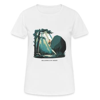Bouldering is My Therapy – Klettern in der Natur - Frauen T-Shirt atmungsaktiv - Weiß - Vorne - AI Model Female 172 dark (172cm)