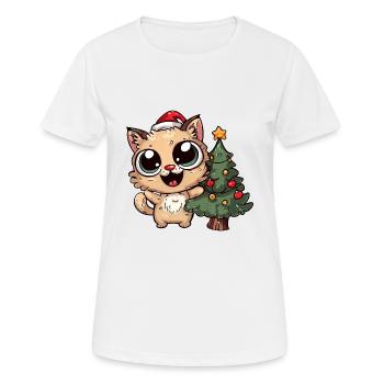 Crazy and funny cat with a christmas ba - Women's Breathable T-Shirt - white - Front - AI Model Female 172 dark (172cm)