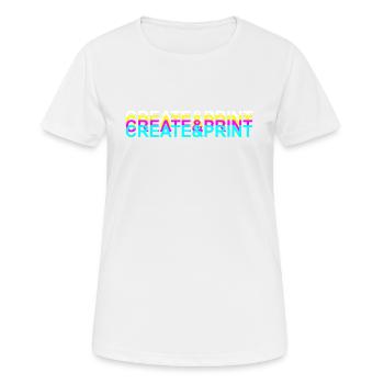 Erstellen & Drucken (weißer Text) - Frauen T-Shirt atmungsaktiv - Weiß - Vorne - AI Model Female 172 dark (172cm)