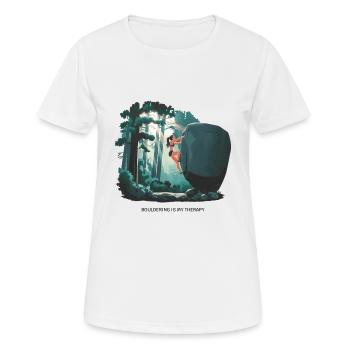 Bouldering is My Therapy – Klettern in der Natur - Frauen T-Shirt atmungsaktiv - Weiß - Vorne - AI Model Female 172 dark (172cm)
