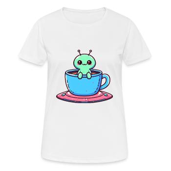 Green Alien & Coffee Tea : Rupture interstellaire avec - T-shirt respirant Femme - blanc - Devant - AI Model Female 172 dark (172cm)