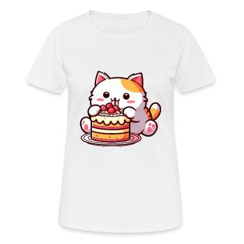 Cherry pie delight: Cute cartoon cat nibbles - Women's Breathable T-Shirt - white - Front - AI Model Female 172 dark (172cm)