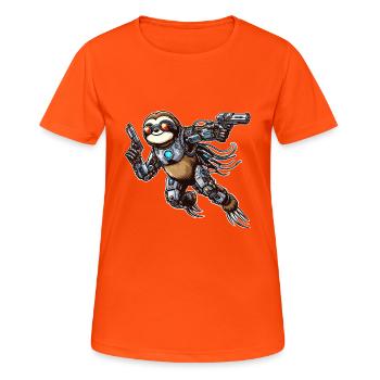 Faultier Cyborg Roboter Kämpfer - Anime-Design - Frauen T-Shirt atmungsaktiv - Neonorange - Vorne - AI Model Female 172 dark (172cm)