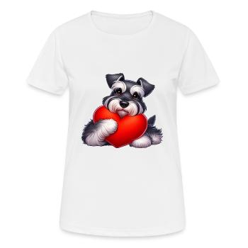 Schnauzer étreignant un dessin d’oreiller coeur rouge - T-shirt respirant Femme - blanc - Devant - AI Model Female 172 dark (172cm)