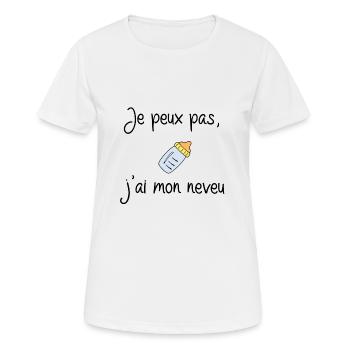 je peux pas, j'ai mon neveu - T-shirt respirant Femme - blanc - Devant - AI Model Female 172 dark (172cm)
