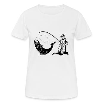 Angler mit Rute und Fisch Fliegenfischen - Frauen T-Shirt atmungsaktiv - Weiß - Vorne - AI Model Female 172 dark (172cm)
