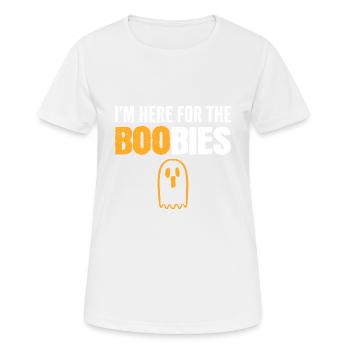 Hier für Tölpel Lustige Person Geschenk - Frauen T-Shirt atmungsaktiv - Weiß - Vorne - AI Model Female 172 dark (172cm)