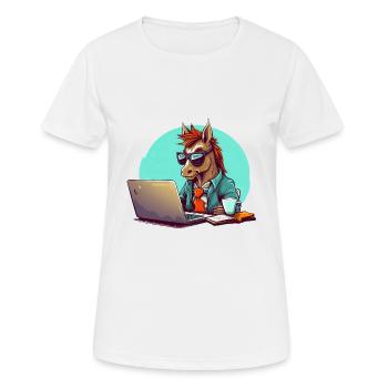 Horse Power CEO - Café et ordinateur portable en entreprise - T-shirt respirant Femme - blanc - Devant - AI Model Female 172 dark (172cm)
