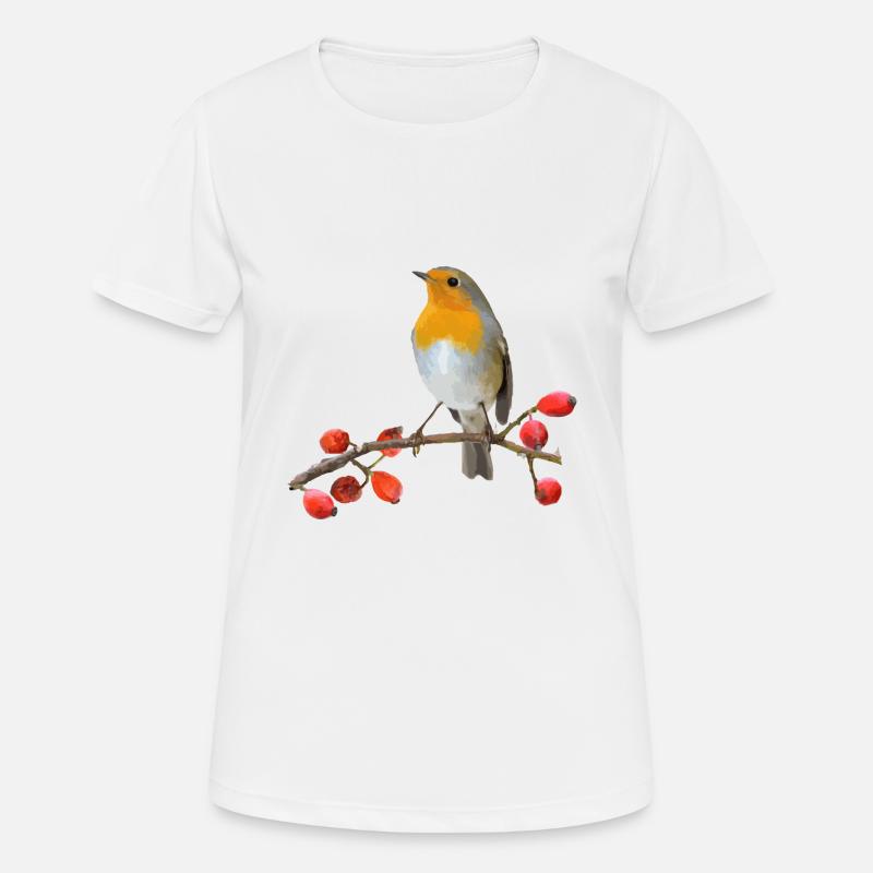 Robin on branch with red berries - Women's Breathable T-Shirt - white