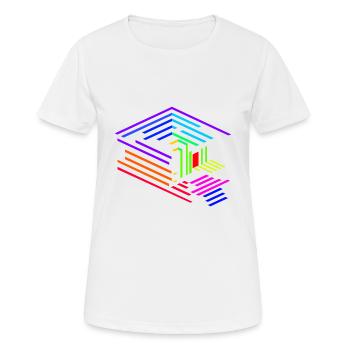 Liniengeometrie eines Objektes in Regenbogenfarben - Frauen T-Shirt atmungsaktiv - Weiß - Vorne - AI Model Female 172 dark (172cm)