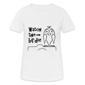 Bird on camera watch the birdy logo - Women's Breathable T-Shirt - white - Front - AI Model Female 172 dark (172cm)