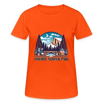 Yosemite National Park: Zelten zeltlager - Frauen T-Shirt atmungsaktiv - Neonorange - Vorne - AI Model Female 172 dark (172cm)
