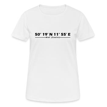 Hof (Saale) Koordinaten - Frauen T-Shirt atmungsaktiv - Weiß - Vorne - AI Model Female 172 dark (172cm)