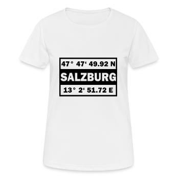 Salzburg Koordinaten Stadt Salzburg - Frauen T-Shirt atmungsaktiv - Weiß - Vorne - AI Model Female 172 dark (172cm)