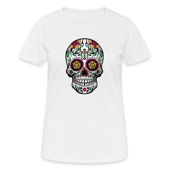 Dia De Las Muertos Zuckerschädelkreuz - Frauen T-Shirt atmungsaktiv - Weiß - Vorne - AI Model Female 172 dark (172cm)