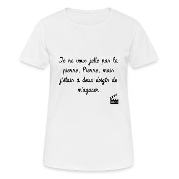 Je ne vous jette pas la pierre, Pierre ! - T-shirt respirant Femme - blanc - Devant - AI Model Female 172 dark (172cm)