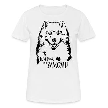 Aimé par un chien Samoyède Dicton de chien Samoyède - T-shirt respirant Femme - blanc - Devant - AI Model Female 172 dark (172cm)
