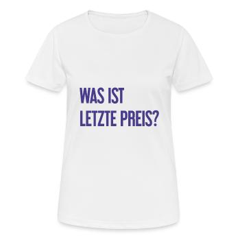 Was ist letzte Preis? - Frauen T-Shirt atmungsaktiv - Weiß - Vorne - AI Model Female 172 dark (172cm)