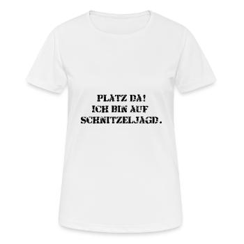 Platz da! Ich bin auf Schnitzeljagd. - Frauen T-Shirt atmungsaktiv - Weiß - Vorne - AI Model Female 172 dark (172cm)